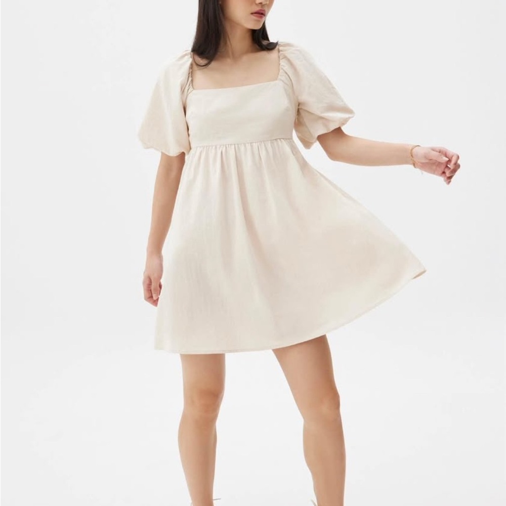 Cream Mini Dress with Puff Sleeves